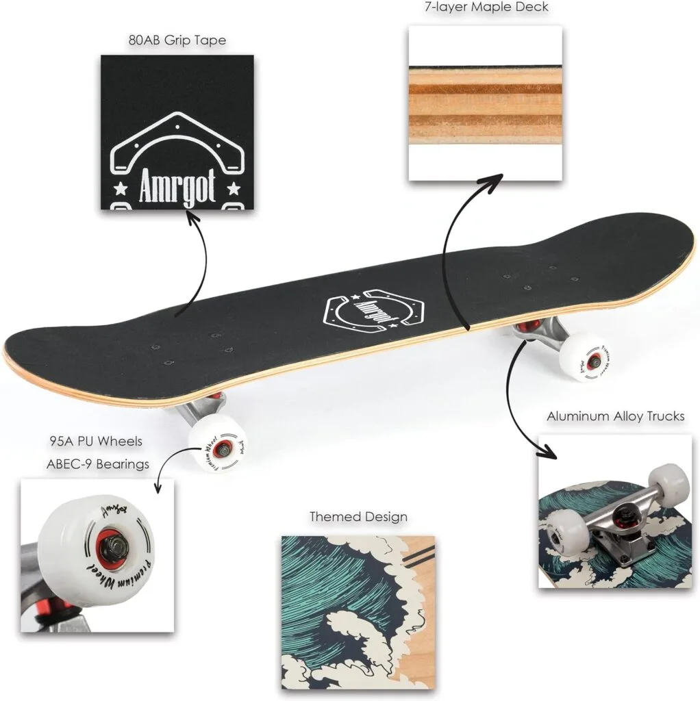 Amazon.com : Amrgot Skateboards for Beginners,31*8 inches Complete Skateboards for Kids,Boys,Girls and Adults,7 Layer Maple Wood,Double Kick Deck Concave Standard and Tricks Skateboard : Sports Outdoors Amazon.com : Amrgot Skateboards for Beginners,31*8 inches Complete Skateboards for Kids,Boys,Girls and Adults,7 Layer Maple Wood,Double Kick Deck Concave Standard and Tricks Skateboard : Sports Outdoors