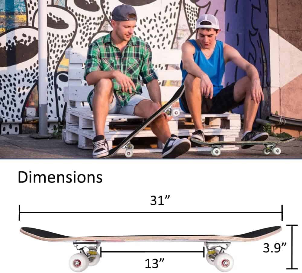 CAPARK Skateboards for Beginners Adults Youths Teens Kids Girls Boys 31 Inch Pro Complete Skate Boards 7 Layer Canadian Maple Double Kick Concave Longboards