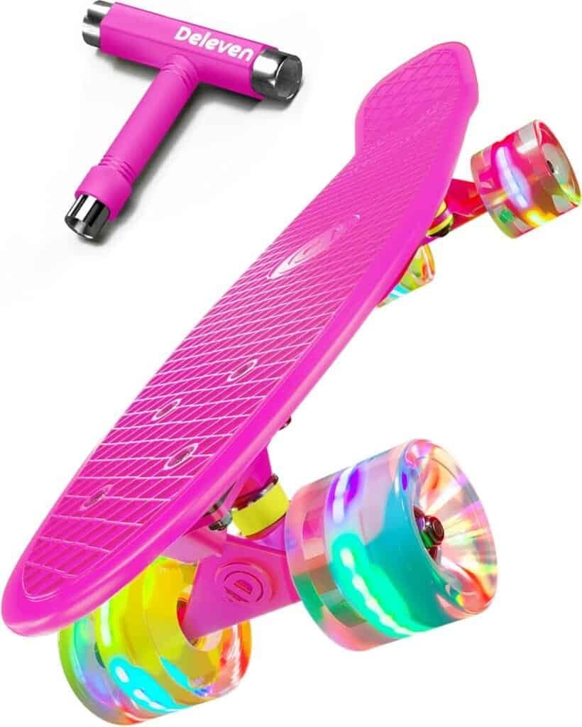 Deleven 22 Skateboard with Bright LED Wheels, Skate Tool, ABEC 7 Bearings - for Kids Beginners Adults