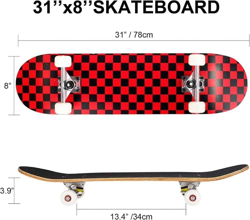 Pwigs PrettyPopular Pro Complete Skateboards for Beginners Adults Youths Teens Kids Girls Boys 31x8 Skate Boards Canadian Maple Double Kick Concave Longboards with T Tools