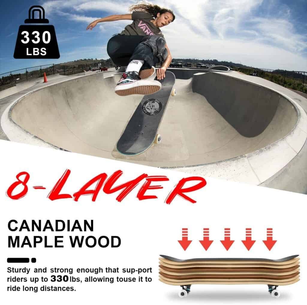 Skateboards for Beginners, 32X8 Inch Standard Complete Skateboard for Adults Youths Teens Kids Girls Boys 8 Layer Canadian Maple Double Kick Concave with Skate Tool