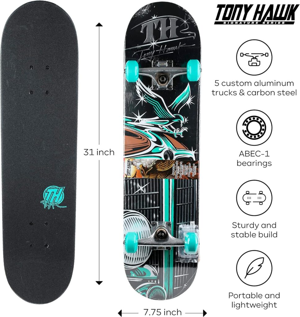 Tony Hawk 31 Skateboard - Signature Series 3 Skateboard with Pro Trucks, Full Grip Tape, 9-Ply Maple Deck, Ideal for All Experience Levels