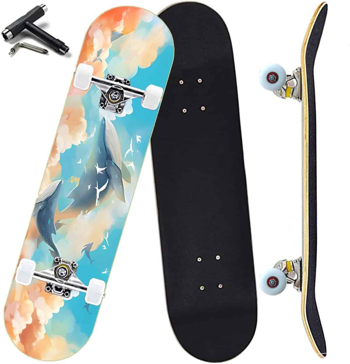 Anyfun Pro Complete Skateboards for Beginners Girls Boys Kids Youths Teens Adults 31x8 Skate Boards 7 Layers Canadian Maple Double Kick Deck Concave Longboard