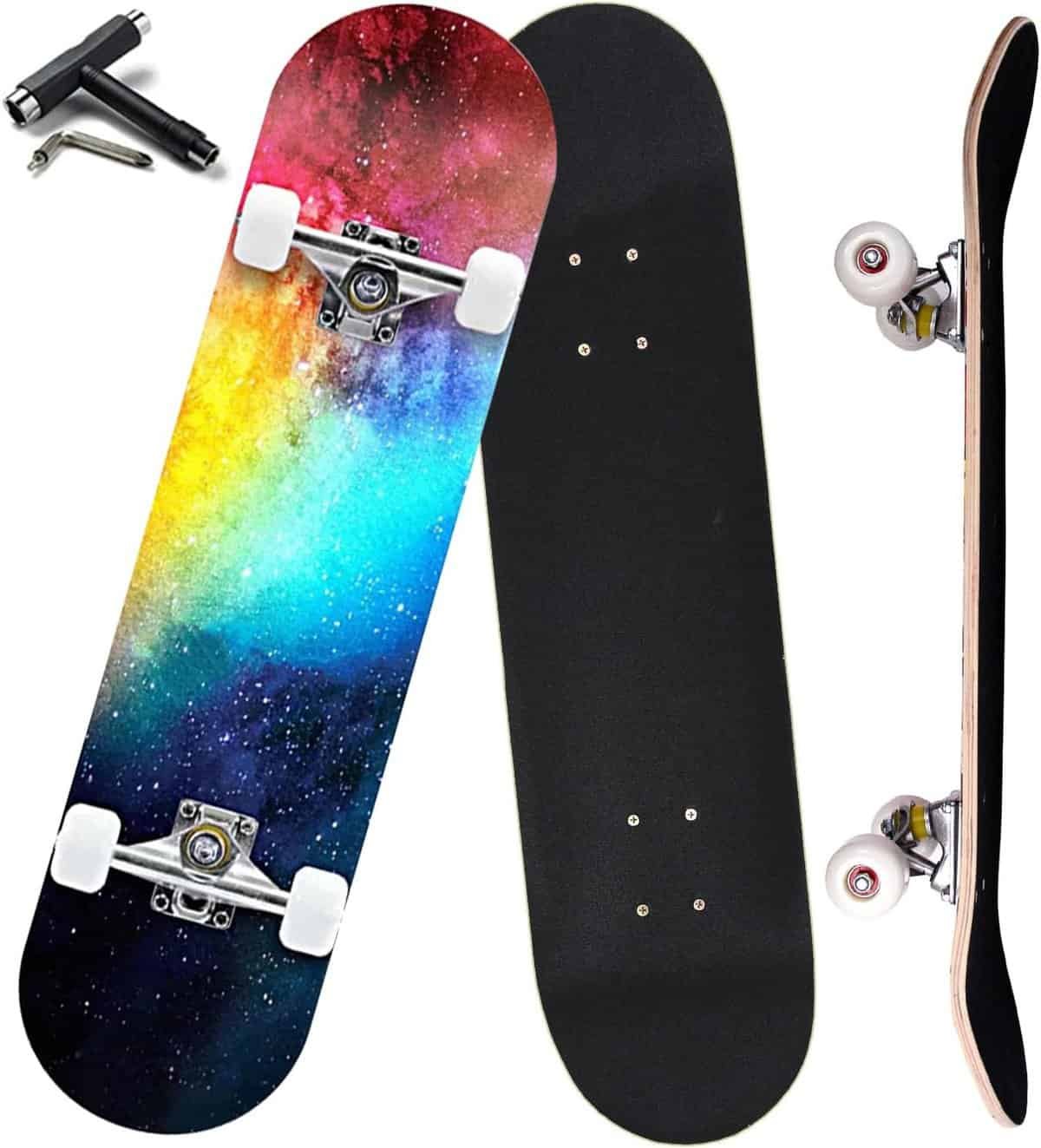 Anyfun Pro Complete Skateboards for Beginners Girls Boys Kids Youths Teens Adults 31x8 Skate Boards 7 Layers Canadian Maple Double Kick Deck Concave Longboard