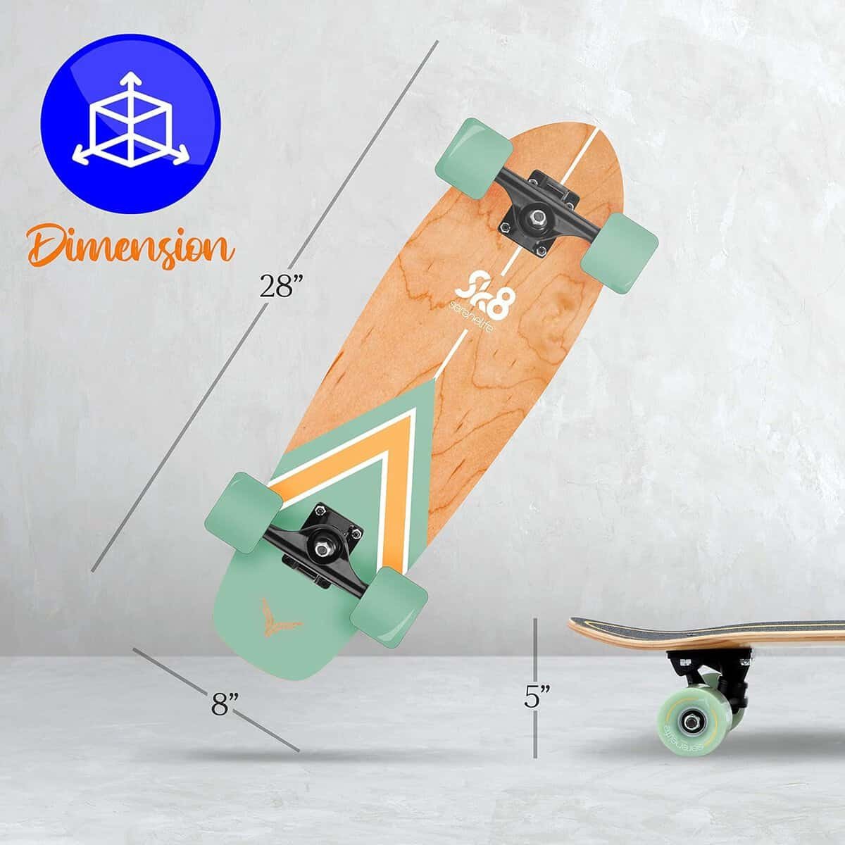 Complete Standard Skateboard Mini Cruiser - 6 Ply Canadian  Bamboo Maple Deck Complete Double Kick Skate Board W/ 5 Aluminum Trucks - for Kids, Teens, Adults - SereneLife (Black)