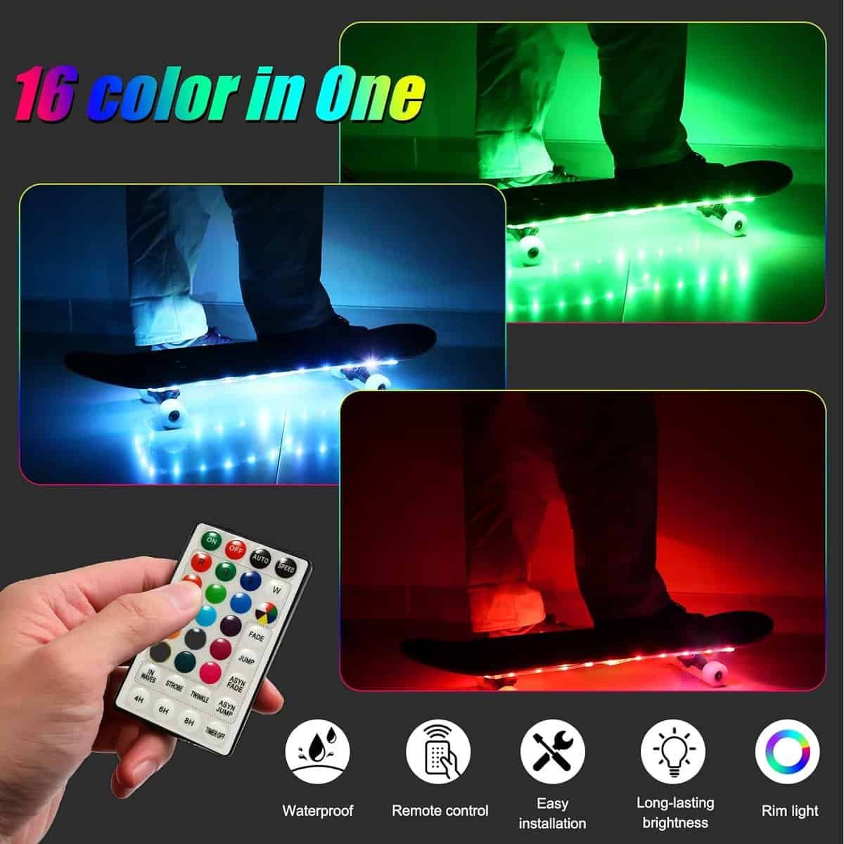 Eliteemo LED Skateboard Light, Remote Control Skateboard Light, Longboard Light,Shortboard Light,16 Color Change by Yourself, Waterproof, Shockproof,Super Bright to Display at Night,Good Gift for Kids