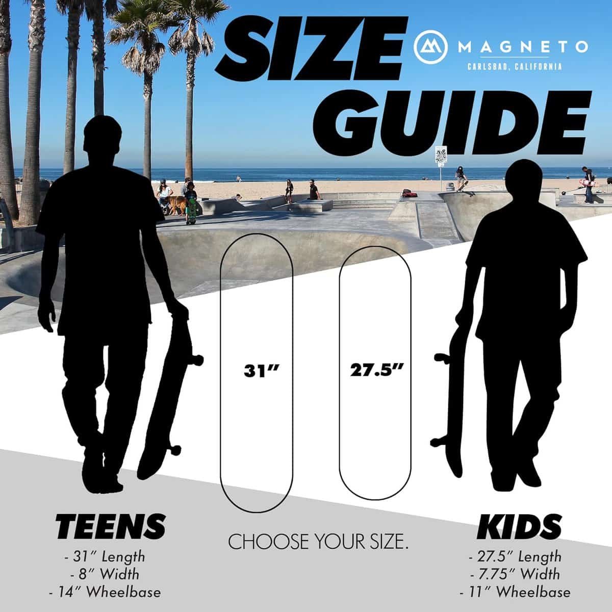 Magneto Complete Skateboard | 9-Layer Maple Wood | ABEC 5 Bearings | Double Kick Concave Deck | Kids Skateboard Cruiser Skateboard | Skateboards for Beginners, Teens  Adults (Free Stickers Included)