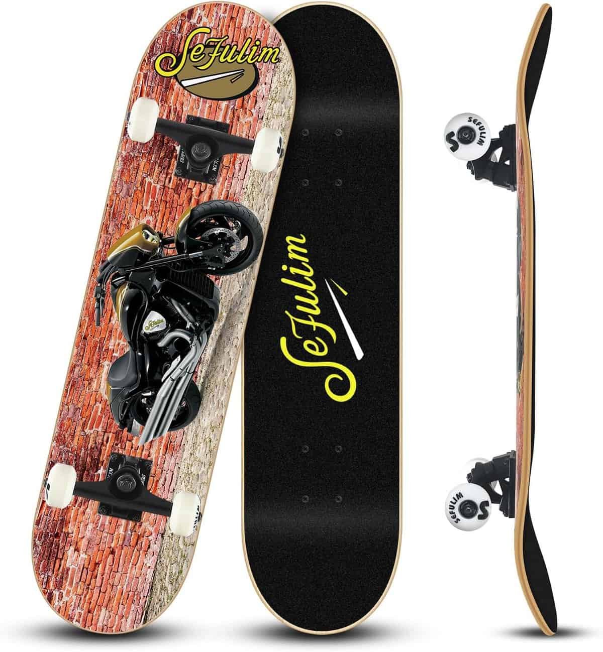 Sefulim Skateboard, 31 Adult Skateboard, Skateboard, Skateboard for Beginner Boys  Girls, 7 Layer Canadian Maple Double Kick Concave Professional and Tricks Skateboard