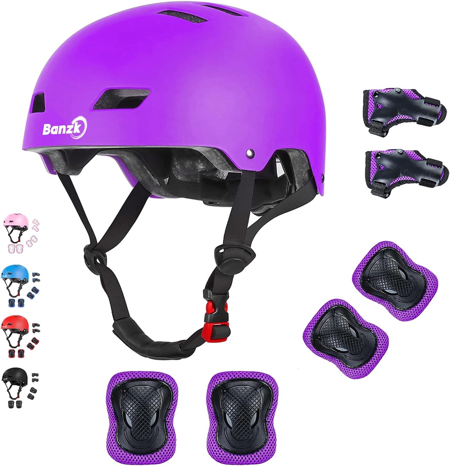 Banzk Kids Bike Helmet with Knee Pads Elbow Pads Wrist Guards for Age 3-14 Youth/Teens,Ventilation Multi-Sport Scooter Roller Skate Rollerblading Skateboarding Climbing Cycling