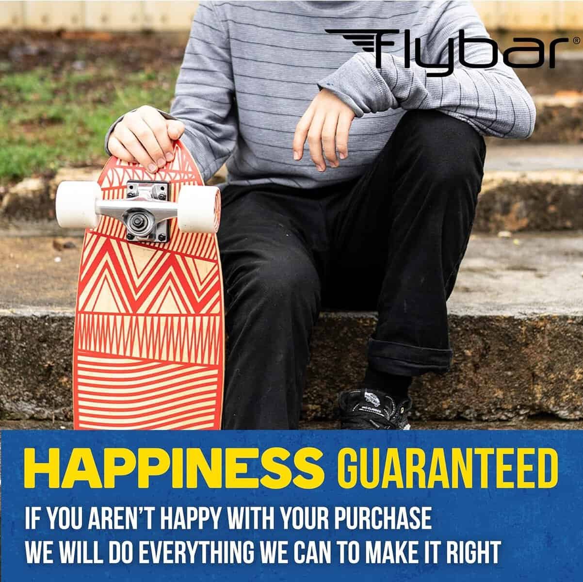 Flybar Skate Cruiser Boards – 24” – 27.5 Strong 7 Ply Canadian Maple Complete Skateboards - 60mm PU Wheels with High Speed ABEC 9 Bearings