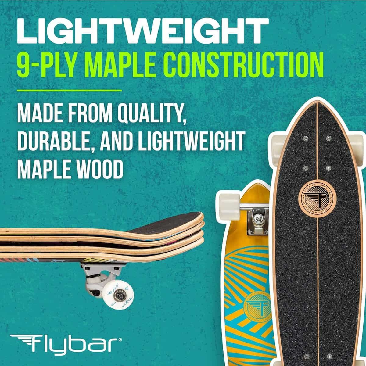 Flybar Skate Cruiser Boards – 24” – 27.5 Strong 7 Ply Canadian Maple Complete Skateboards - 60mm PU Wheels with High Speed ABEC 9 Bearings