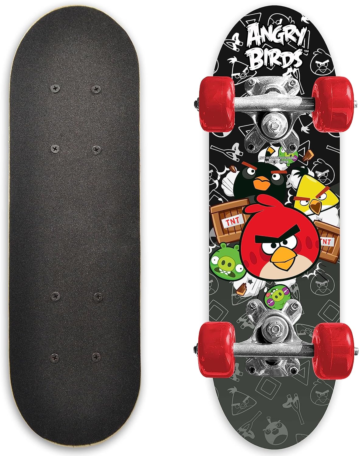 Kids Beginner Micro Mini Skateboard from Angry Birds - Learn Skateboarding in Style - Mini Wooden Cruiser Board with Cool Graphics for Boys  Girls 3-5 Years - 17” Deck, 54mm Wheels, Lightweight - Safe  Durable