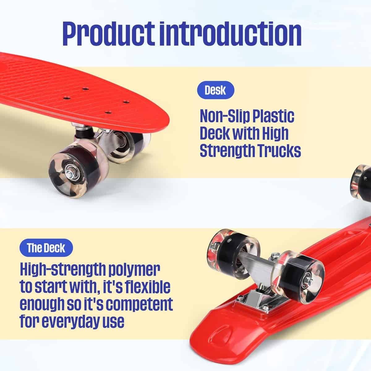 Liliful 4 Pcs Mini Cruiser Skateboard 22 Plastic Cruiser Complete Skateboard Classic Kids Skateboard Compact Beginner Skateboard for Girls Students Boys Teens Skaters, 4 Colors