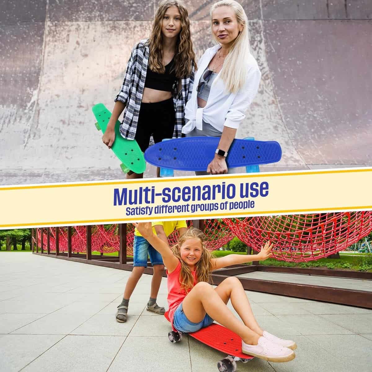 Liliful 4 Pcs Mini Cruiser Skateboard 22 Plastic Cruiser Complete Skateboard Classic Kids Skateboard Compact Beginner Skateboard for Girls Students Boys Teens Skaters, 4 Colors