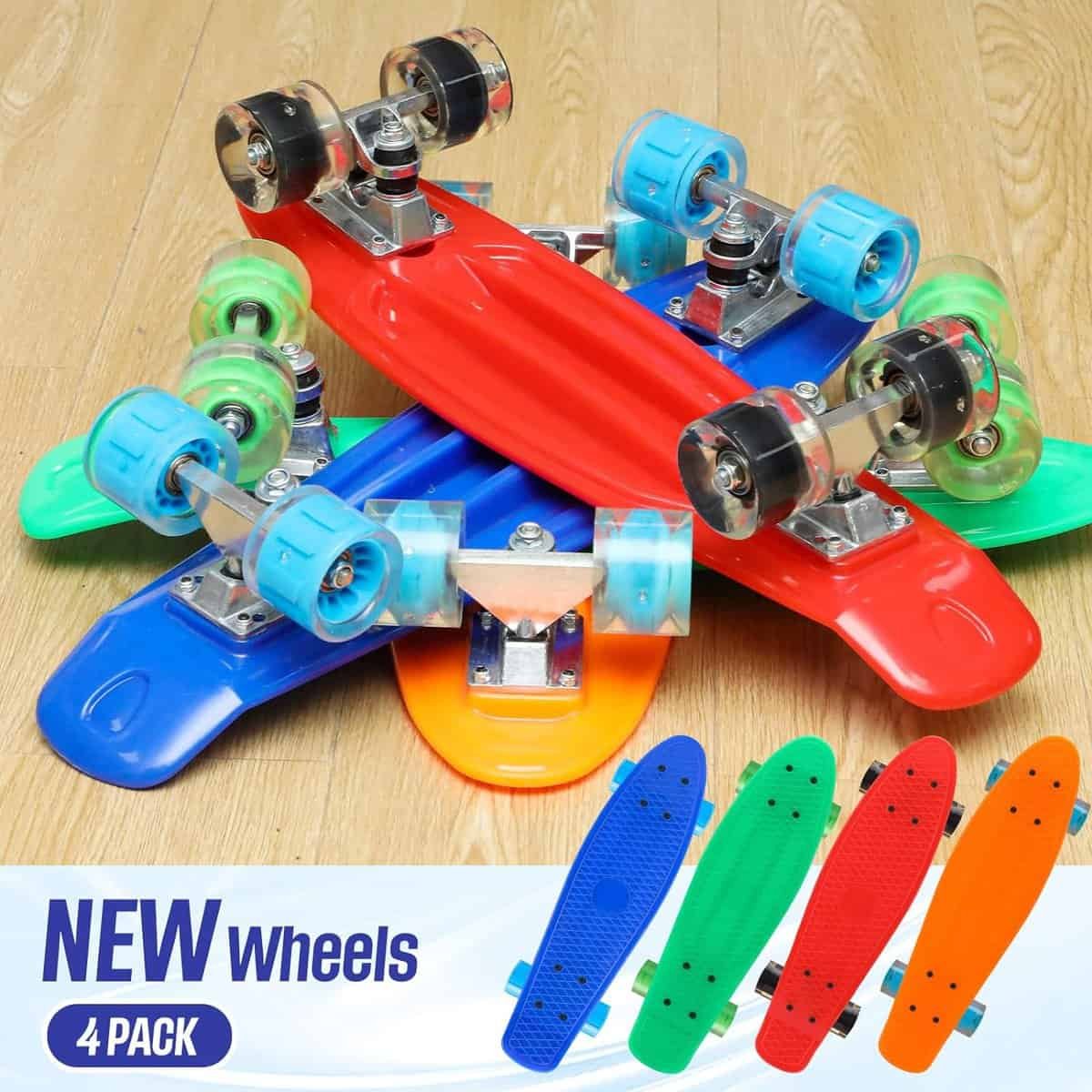 Liliful 4 Pcs Mini Cruiser Skateboard 22 Plastic Cruiser Complete Skateboard Classic Kids Skateboard Compact Beginner Skateboard for Girls Students Boys Teens Skaters, 4 Colors