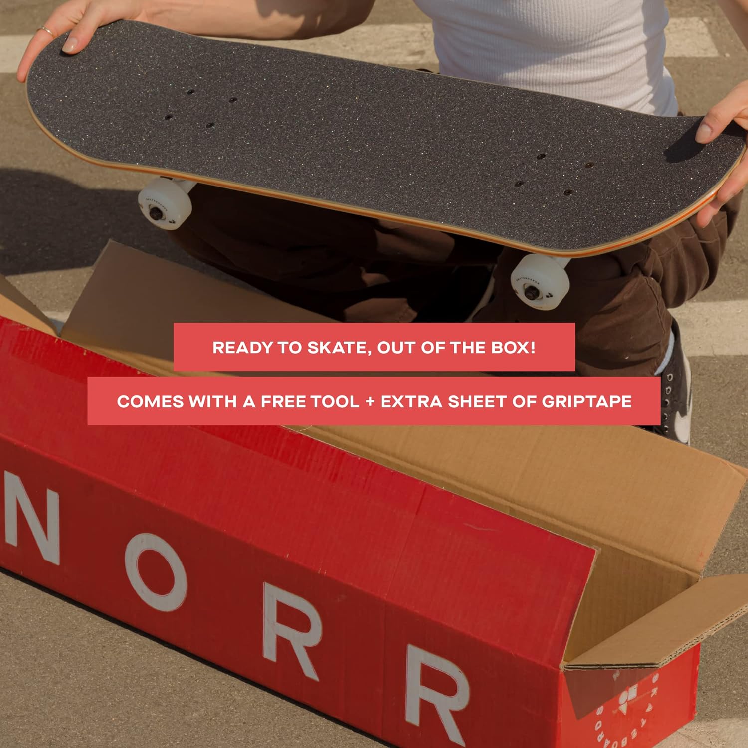 NORR Complete Fully Assembled Premium Maple Wood Skateboard w/Free Tool Kit + Grip Tape - Adults  Kids