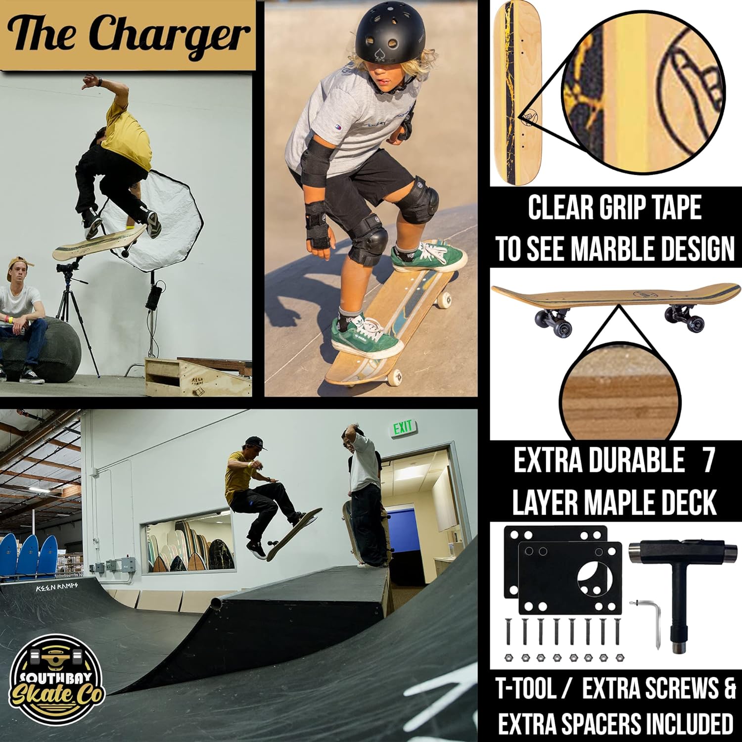 South Bay Skate Co™ - Premium Skateboards for Beginners - 31.75” x 8.25” Charger Skateboard - Performance Trick Skate Board Shape for Adults, Teens  Kids - 100% Pre-Assembled - Clear Grip Tape Deck