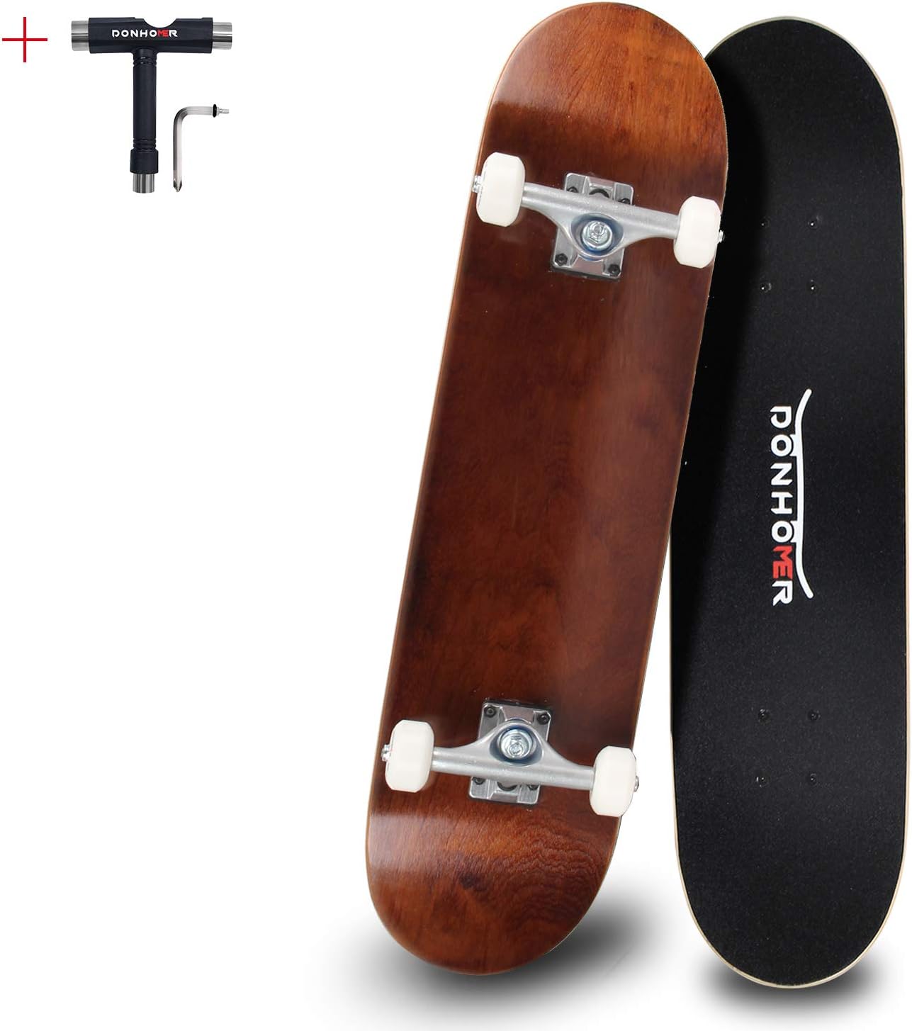 DONHOMER Skateboards - 31x7.75 Pro Skateboard for Adults/Kids Girls/Boys with T-Tool 【Pro 7ply Maple Deck ABEC9】 (Brown02)