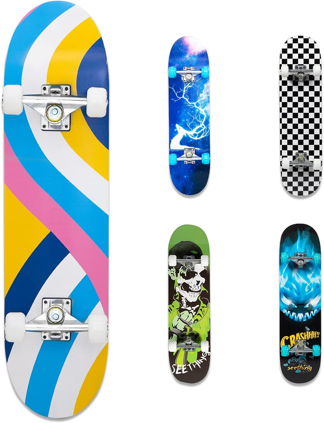 FlyFlash Skateboard, 31x 8 Complete Standard Skate Boards for Girls Boys Beginner, 9 Layer Maple Double Kick Deck Skateboards for Kids Youth Teens