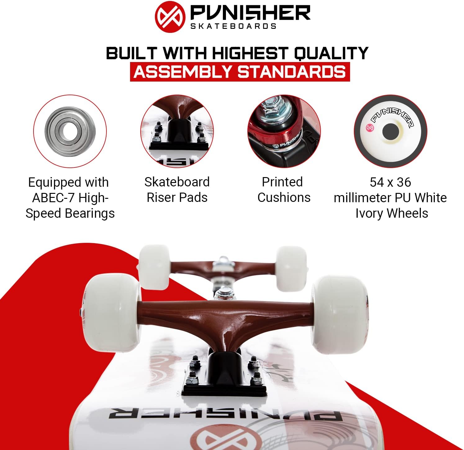 Punisher Girls Skateboard Complete with 31.5 x 7.75 Double Kick Concave Deck Canadian Maple ABEC-7 Bearings