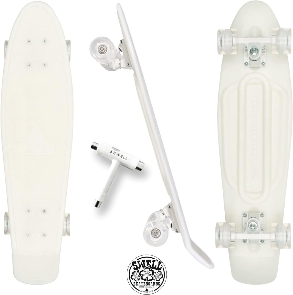 Swell Skateboards 22 inch and 28 Inch Plastic Retro Mini Cruiser Complete Skateboard for Beginners, Boys, Girls, Youths, Teens, Adults, and College Students.