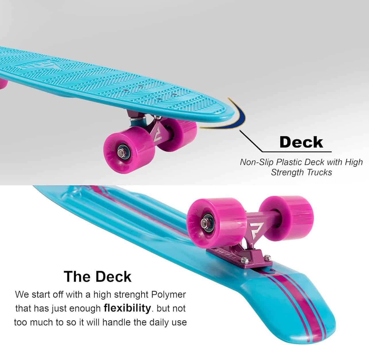 Swell Skateboards 22 inch and 28 Inch Plastic Retro Mini Cruiser Complete Skateboard for Beginners, Boys, Girls, Youths, Teens, Adults, and College Students.