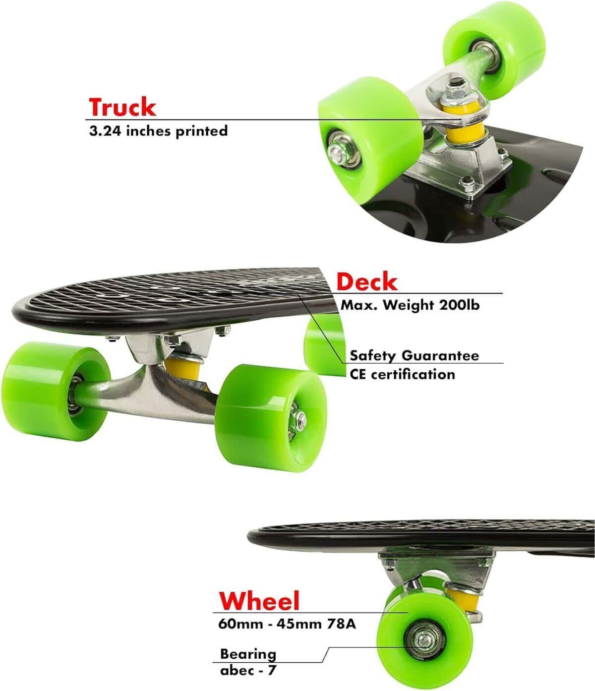 27-inch Vintage Skateboard - Skate for Beginners and Professionals - Shortboard for Kids and Adults - Stylish Board with Interchangeable Wheels