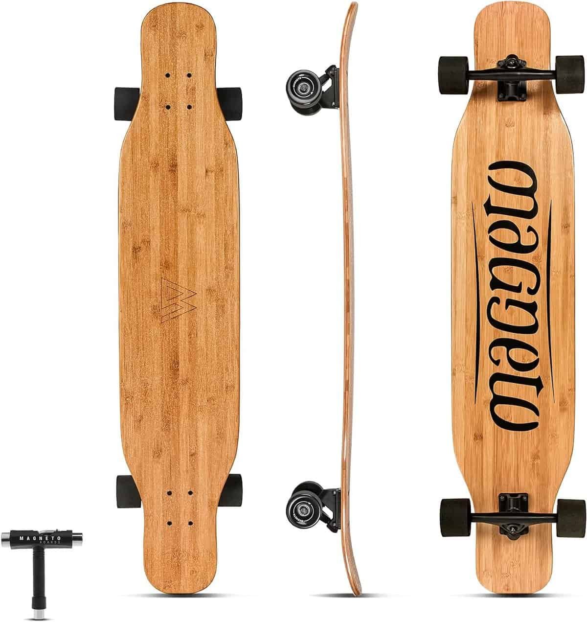 Magneto Bamboo Carbon Fiber Longboards Skateboards for Cruising, Carving, Free-Style, Downhill and Dancing | Kicktails Tricks Carver Drop Through | Great for Teens Adults Men Women
