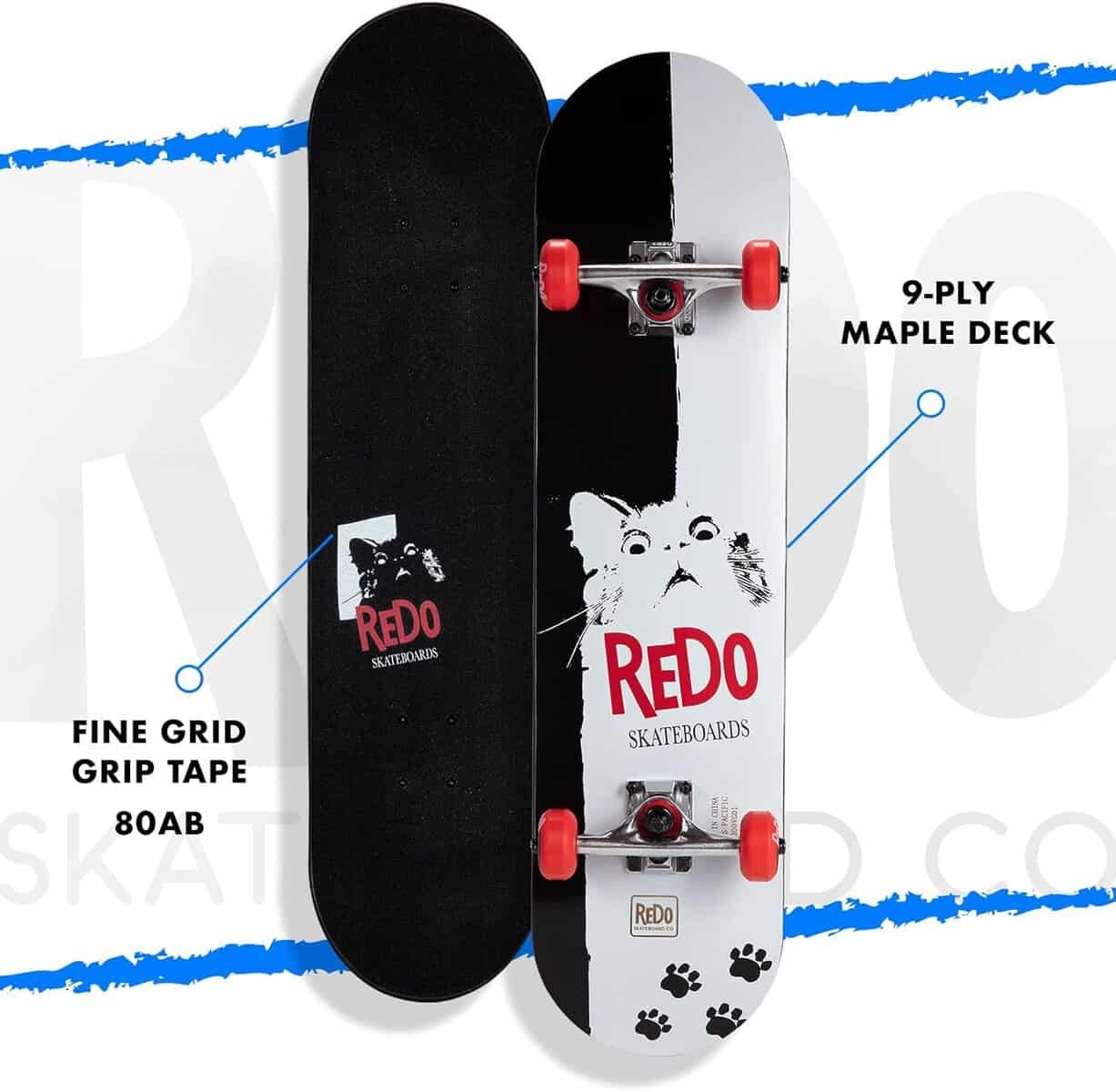 ReDo Skateboard Co. ReDo Skateboard 31.25 x 7.75 Scarface Cat Complete Skateboard for Kids Boys Girls Adults, Weight Limit 200 lbs.