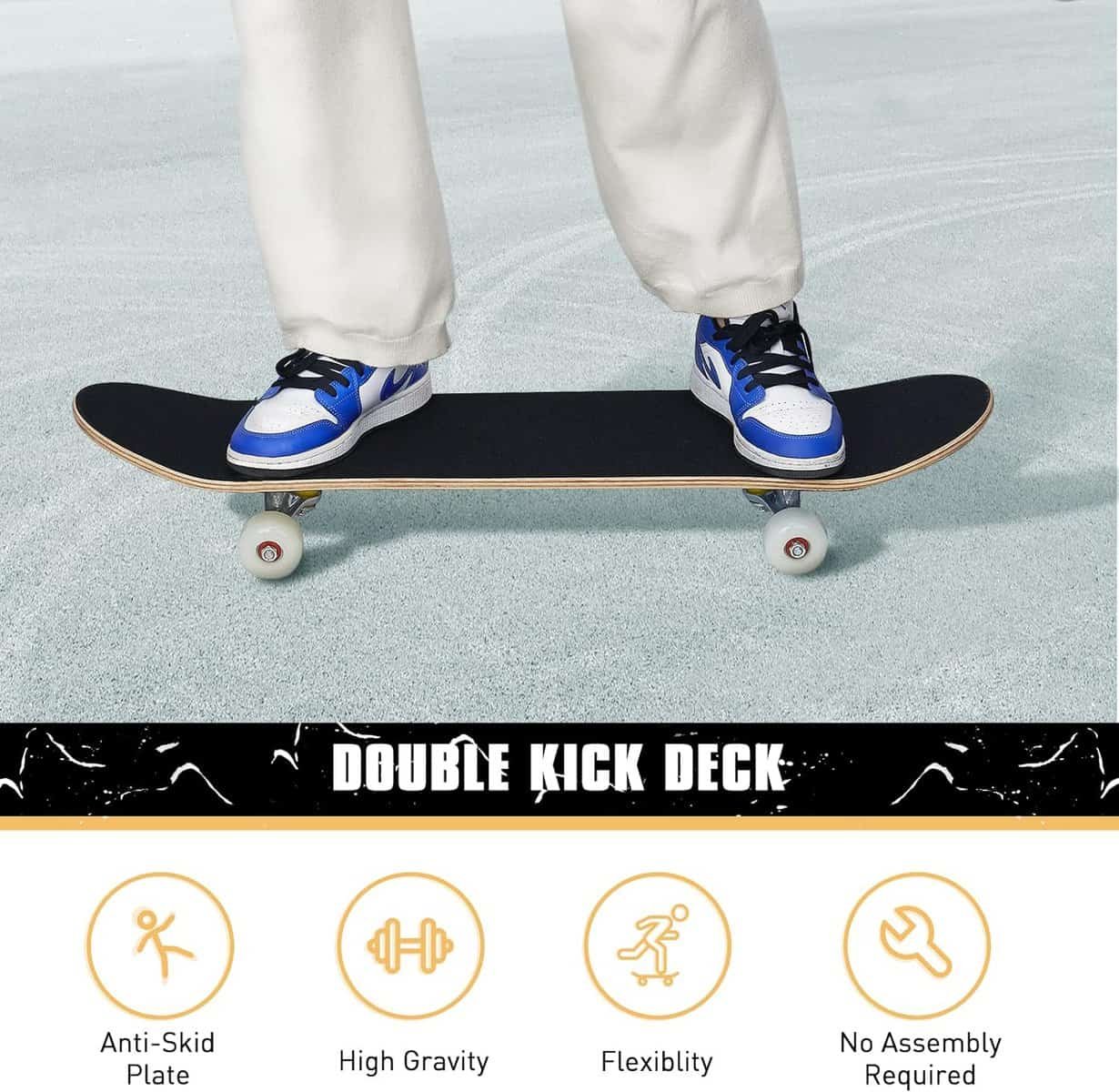 Skateboards, 31 x 8 Complete Standard Skateboards for Beginners with 7 Layers Canadian Maple, Double Kick Concave Skateboards for Kids Youth Teens Man and Women