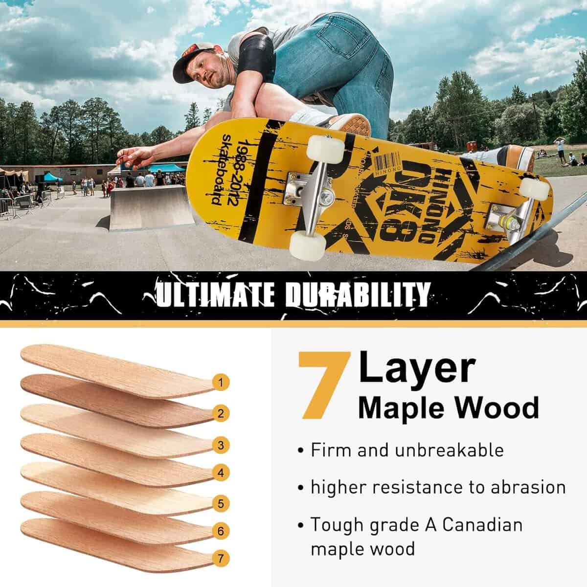 Skateboards, 31 x 8 Complete Standard Skateboards for Beginners with 7 Layers Canadian Maple, Double Kick Concave Skateboards for Kids Youth Teens Man and Women