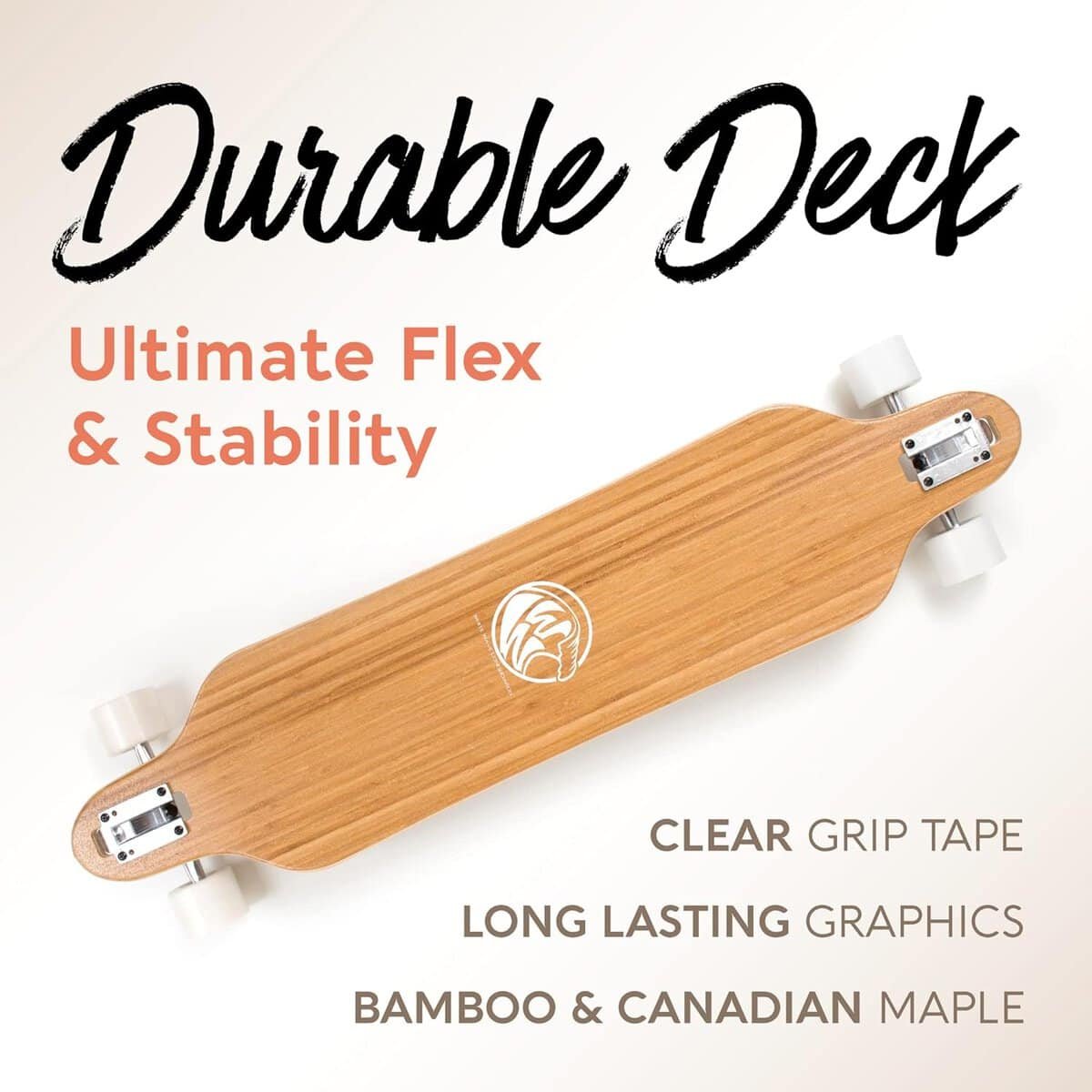 White Wave Bamboo Longboard Skateboard. Cruiser Drop Deck Long Board for Cruising, Carving and Freestyle Fun - Ideal Great Board for Beginner, Intermediate, or Advanced Riders. White Wave Bamboo Longboard Skateboard. Cruiser Drop Deck Long Board for Cruising, Carving and Freestyle Fun - Ideal Great Board for Beginner, Intermediate, or Advanced Riders.