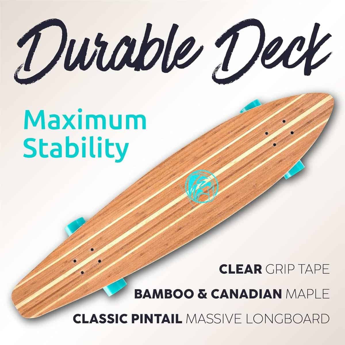 White Wave Bamboo Longboard Skateboard. Cruiser Drop Deck Long Board for Cruising, Carving and Freestyle Fun - Ideal Great Board for Beginner, Intermediate, or Advanced Riders. White Wave Bamboo Longboard Skateboard. Cruiser Drop Deck Long Board for Cruising, Carving and Freestyle Fun - Ideal Great Board for Beginner, Intermediate, or Advanced Riders.