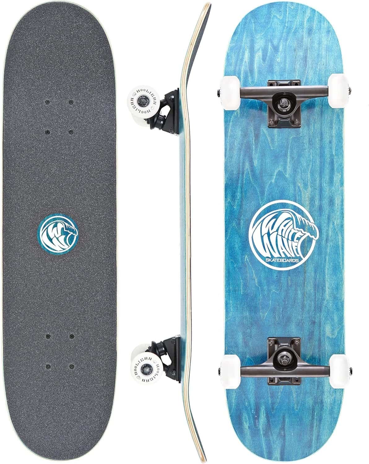 White Wave Skateboard - 31 Inch Complete Skateboard - Double Kick Skateboard - 7 Layer Canadian Maple Deck - Skateboard for Kids, Teens, Beginners, Advanced -Shredder