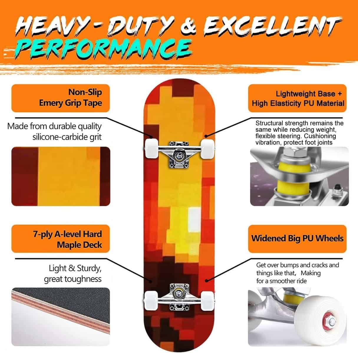 Skate Board - Canadian Maple Longboard 31 Pro Complete Board w/Concave Skateboard for Beginners, Adults, Teens  Kids