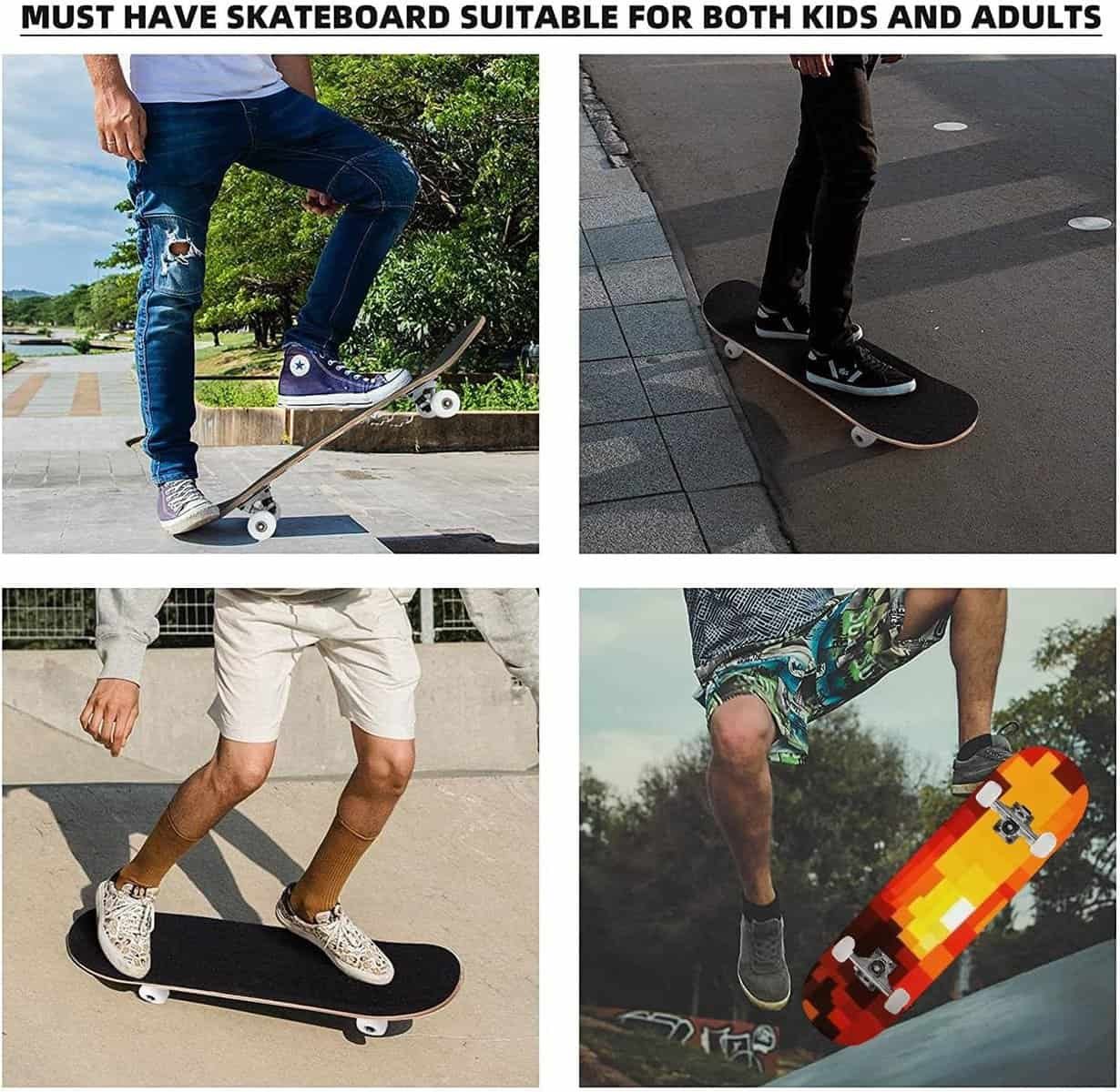 Skate Board - Canadian Maple Longboard 31 Pro Complete Board w/Concave Skateboard for Beginners, Adults, Teens  Kids