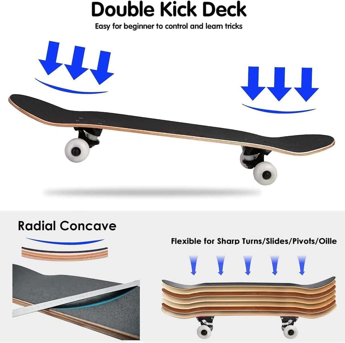 Tropical Floral Seamless Pattern Banana Monstera Leaves Yellow Blue Skateboards for Beginners 31x8 Maple Double Kick Concave Boards Complete Skateboards Outdoor for Adults Youths Kids Teens Gifts