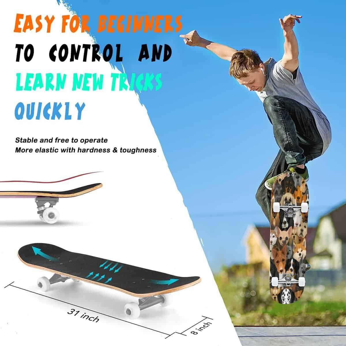 Skate Board - Canadian Maple Longboard 31 Pro Complete Board w/Concave Skateboard for Beginners, Adults, Teens Kids Skate Board - Canadian Maple Longboard 31 Pro Complete Board w/Concave Skateboard for Beginners, Adults, Teens Kids