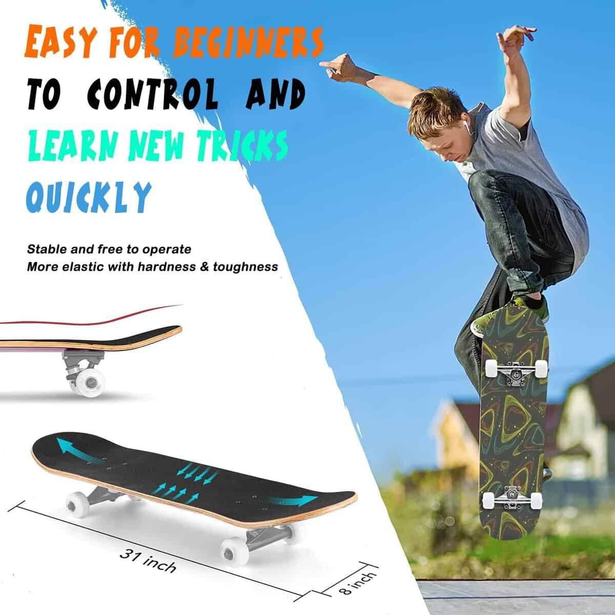 Skate Board - Canadian Maple Longboard 31 Pro Complete Board w/Concave Skateboard for Beginners, Adults, Teens Kids Skate Board - Canadian Maple Longboard 31 Pro Complete Board w/Concave Skateboard for Beginners, Adults, Teens Kids