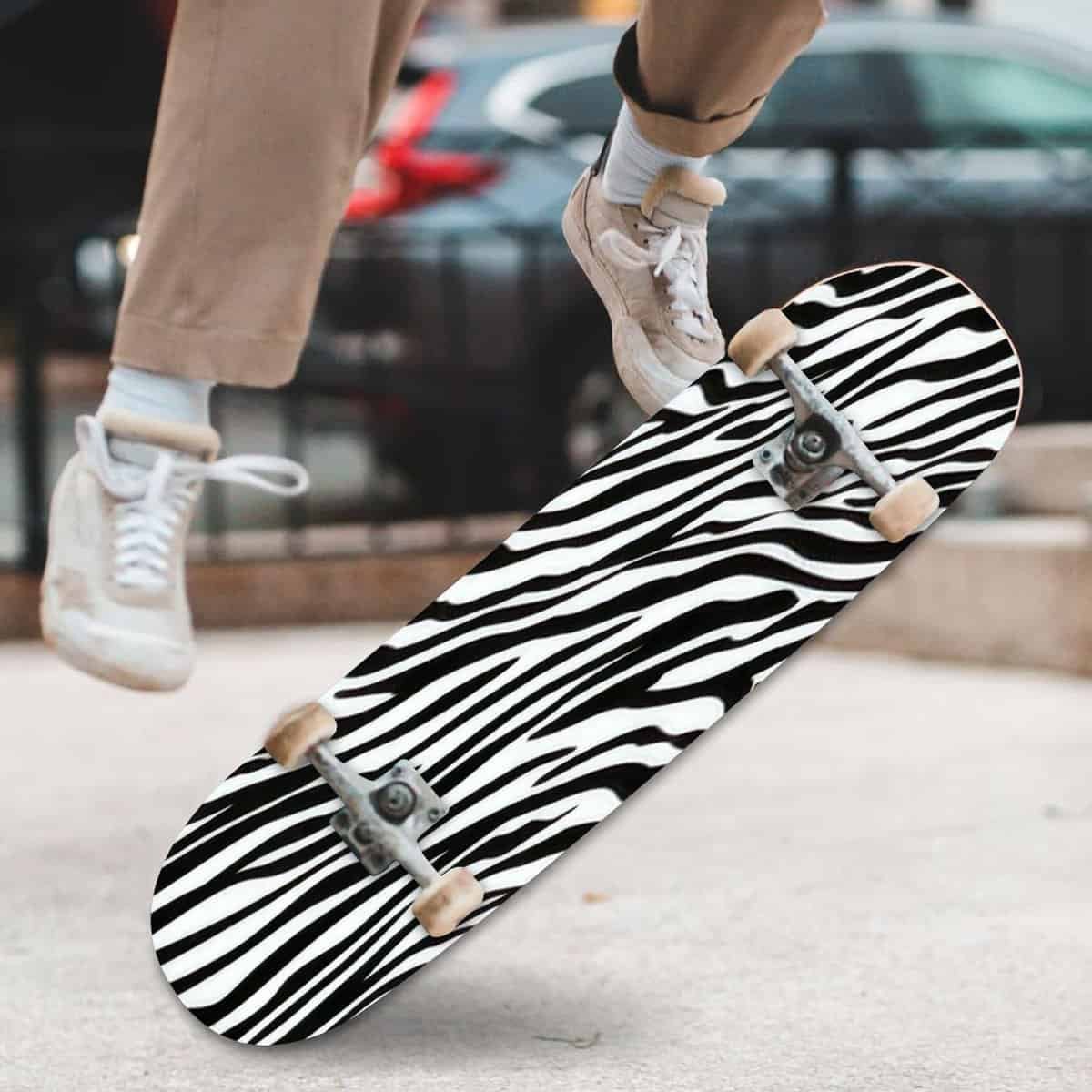 Zebra Pattern Funny Drawing Pattern Skateboards for Beginners 31x8 Maple Double Kick Concave Boards Complete Skateboards Outdoor for Adults Youths Kids Teens Gifts