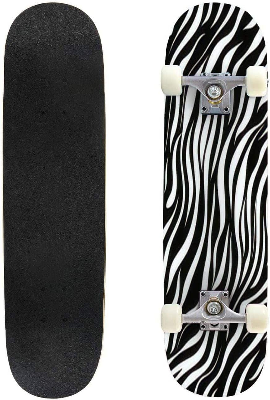 Zebra Pattern Funny Drawing Pattern Skateboards for Beginners 31x8 Maple Double Kick Concave Boards Complete Skateboards Outdoor for Adults Youths Kids Teens Gifts